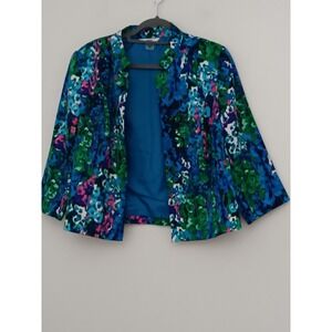 Alia Blazer Women's Size 12P Multicolored Floral Open Jacket Career Petite Preow
